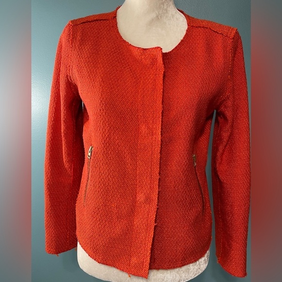 Club Monaco Tweed Snap Front Blazer Jacket Orange Size 6 - Picture 2 of 11